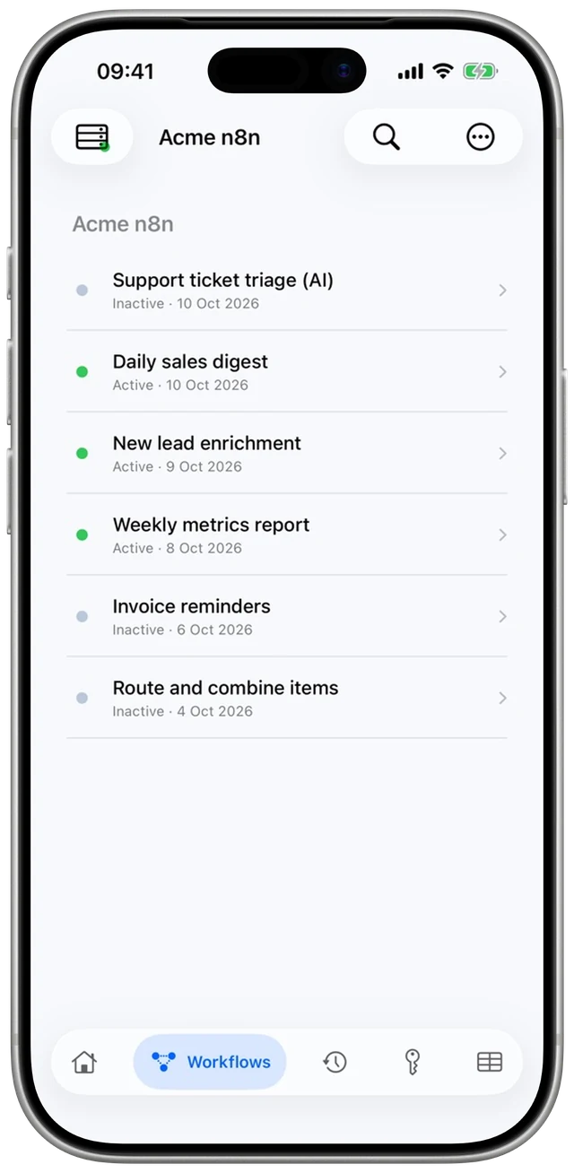 Lista de workflows en el iPhone